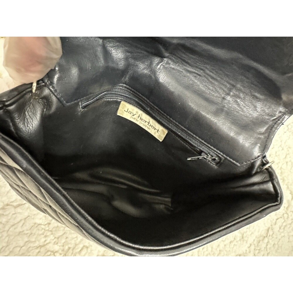 Jay Herbert New York vintage quilted black leather chain purse crossbody bag - Picture 8 of 13